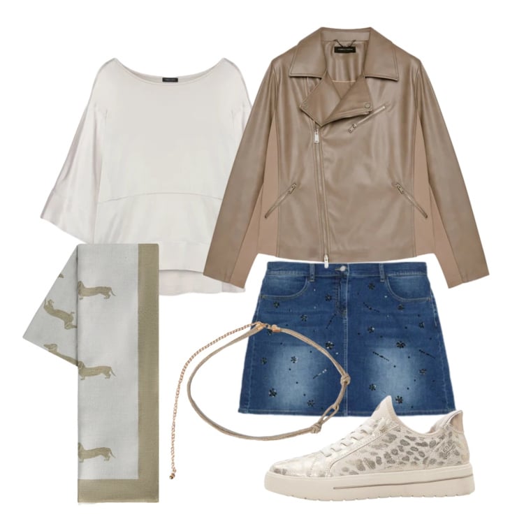 Outfit donna - Marzo. Stile Basic per Tutti i giorni. Abbinamento con sneakers, blazer, cinture, bluse, minigonne, sciarpe.