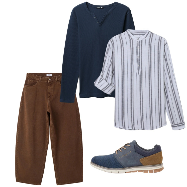 Outfit uomo - Verso la nuova stagione. Stile Casual per Tutti i giorni. Abbinamento con scarpe stringate, camicie, t-shirt, jeans dritti.
