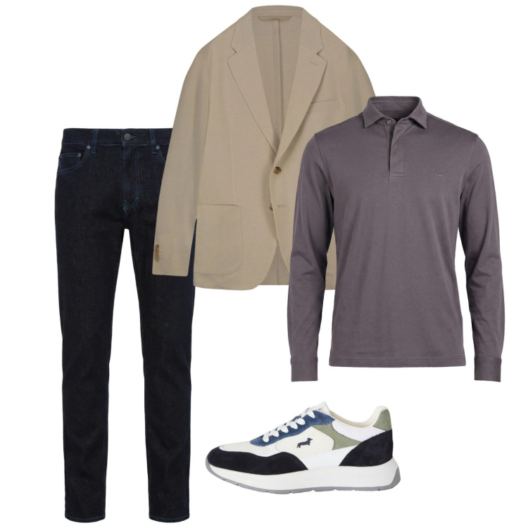 Outfit uomo - Primavera. Stile Casual per Tutti i giorni. Abbinamento con jeans, sneakers, polo, giacche.