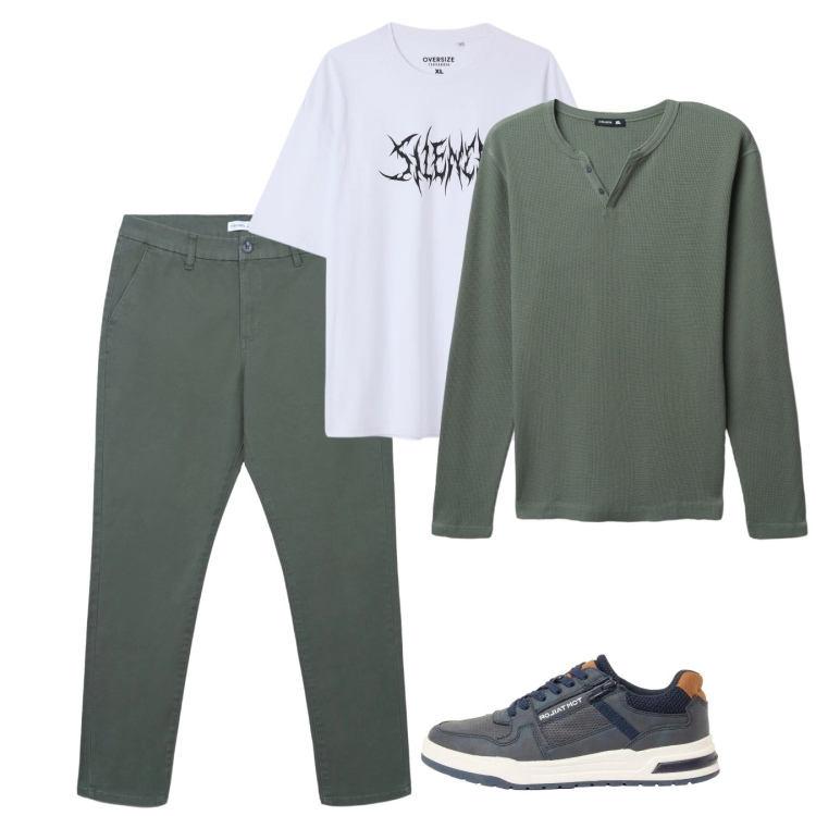 Outfit uomo - Verso la nuova stagione. Stile Casual per Tutti i giorni. Abbinamento con sneakers, t-shirt, pantaloni chino, t-shirt.