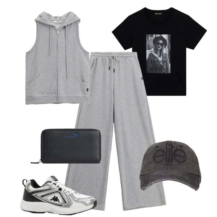 Outfit donna - Tempo libero Please. Stile Casual per Tutti i giorni. Abbinamento con sneakers, portafogli, pantaloni, felpe con cappuccio, t-shirt, cappelli.