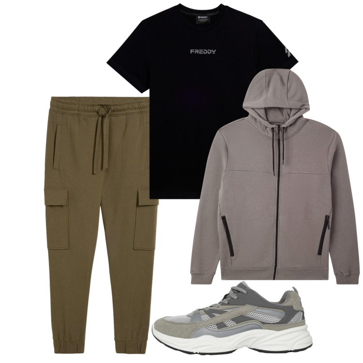 Outfit uomo - Urban spring. Stile Casual per Tutti i giorni. Abbinamento con pantaloni, t-shirt, sneakers, felpe con cappuccio.