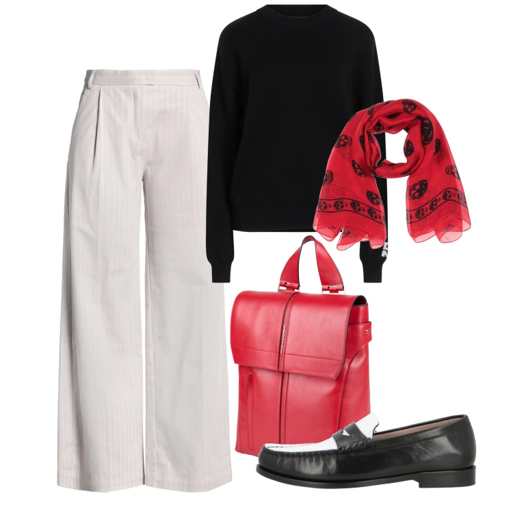 Outfit donna - A passo svelto. Stile Bon Ton per Tutti i giorni. Abbinamento con zaini, pantaloni, mocassini, pullovers, sciarpe.