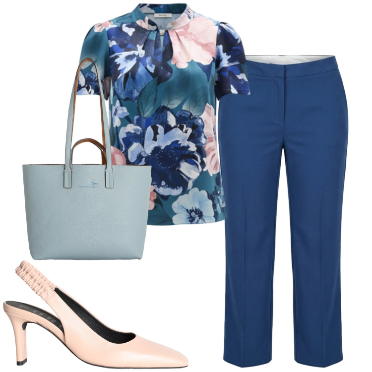 Outfit donna - Total look #2372300. Stile Romantica per Ufficio. Abbinamento con décolleté, shopping bag, bluse, pantaloni.