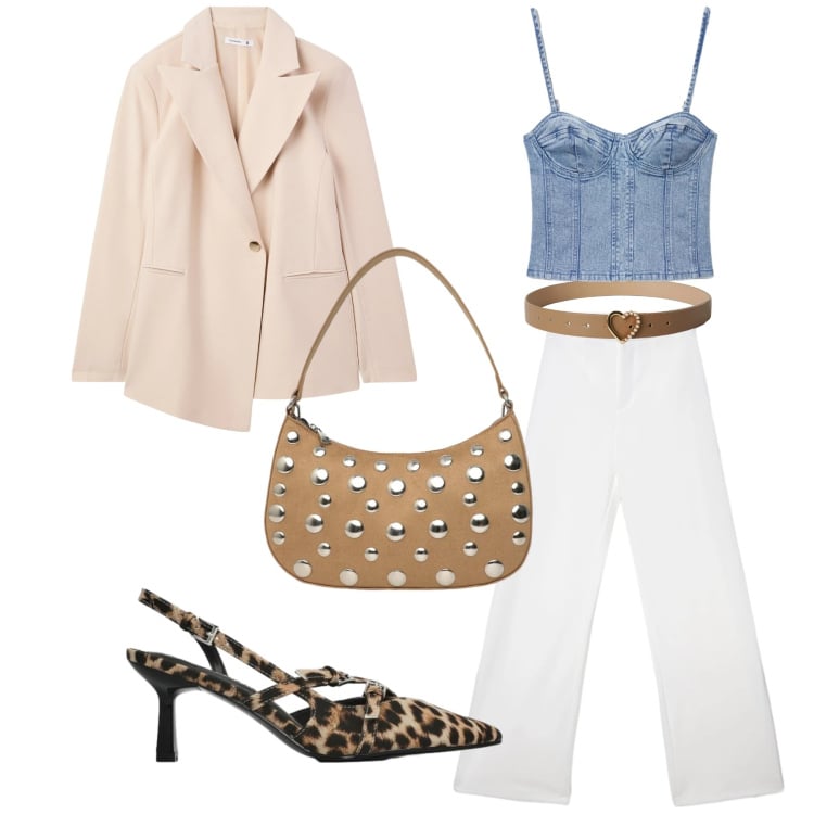 Outfit donna - Seratina con gli amici. Stile Sporty chic per Serata fuori. Abbinamento con blazer, cinture, décolleté, top, pantaloni, borse a tracolla.
