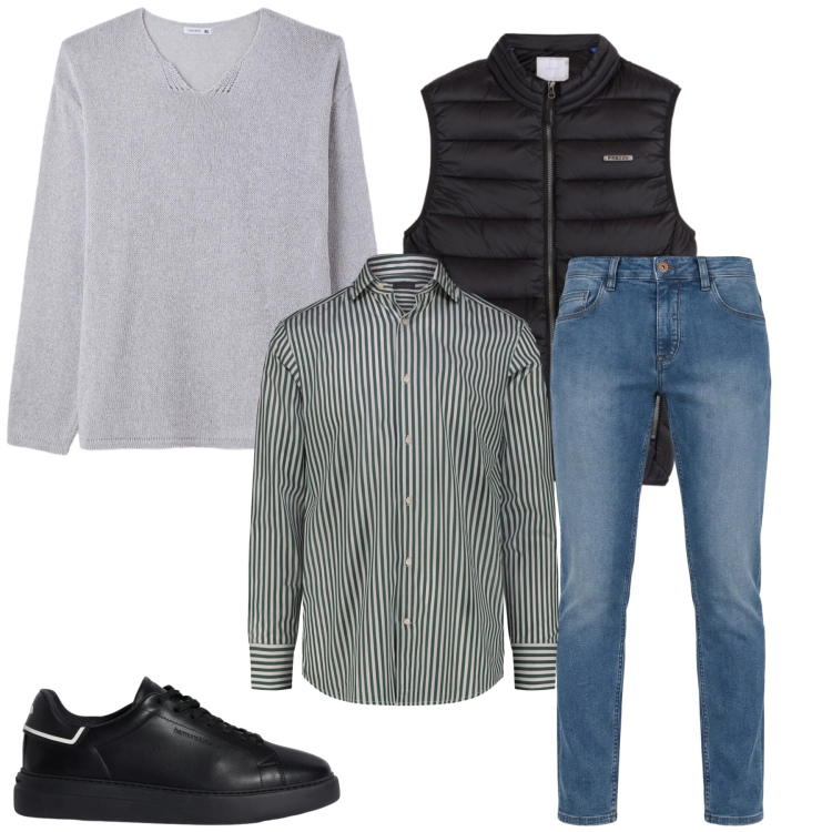 Outfit uomo - Stile Urban Dinamico. Stile Urban per Tutti i giorni. Abbinamento con jeans, sneakers, piumini, maglieria, camicie.