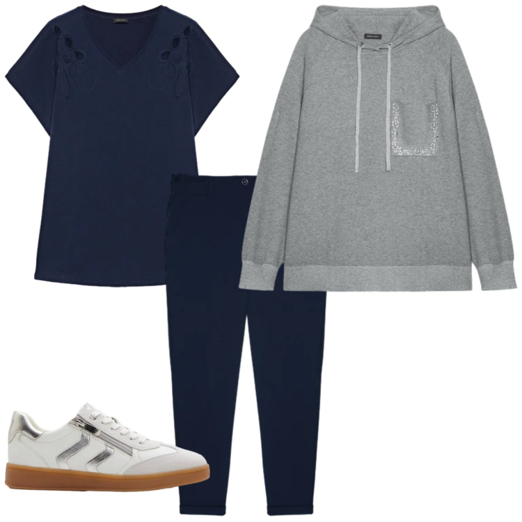 Outfit donna - Giornata relax. Stile Casual per Tutti i giorni. Abbinamento con sneakers, t-shirt, pantaloni, felpe con cappuccio.