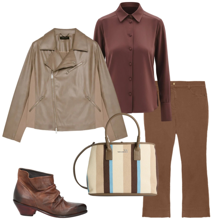 Outfit donna - In città. Stile Casual chic per Tutti i giorni. Abbinamento con stivaletti texani, blazer, pantaloni, shopping bag, camicie.