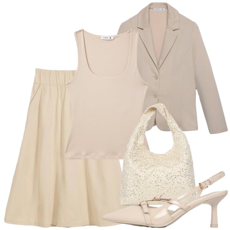 Outfit donna - New beige. Stile Bon Ton per Ufficio. Abbinamento con gonne, canottiere, décolleté, blazer, borse a spalla.