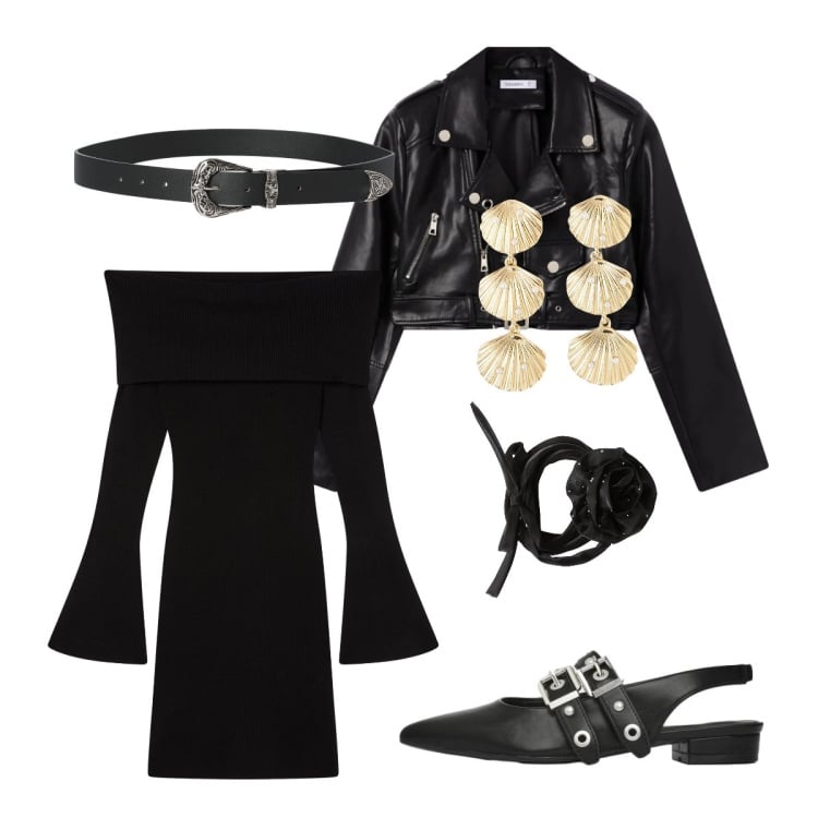 Outfit donna - Black Samba. Stile Rock per Serata fuori. look ideale per Petite. Abbinamento con collane, orecchini, vestiti corti, cinture, giacche, ballerine.