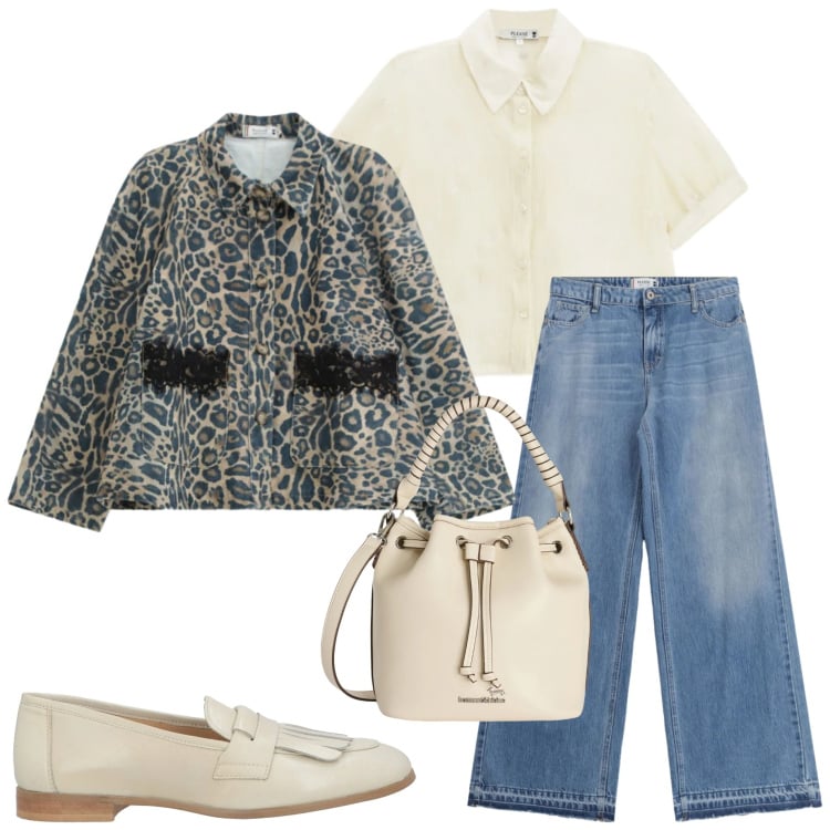 Outfit donna - Casual chic. Stile Casual chic per Tutti i giorni. Abbinamento con mocassini, jeans, camicie a manica corta, blazer, borse a secchiello.