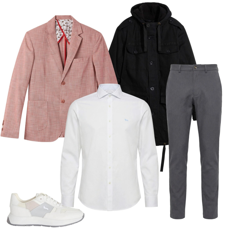 Outfit uomo - Urban Versatility. Stile Urban per Tutti i giorni. Abbinamento con parka, sneakers, pantaloni chino, camicie, giacche.