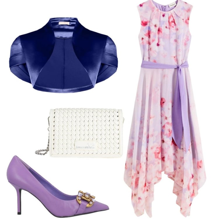 Outfit donna - Total look #2372355. Stile Romantica per Cerimonia. Abbinamento con décolleté, vestiti, borse a tracolla, bolero.