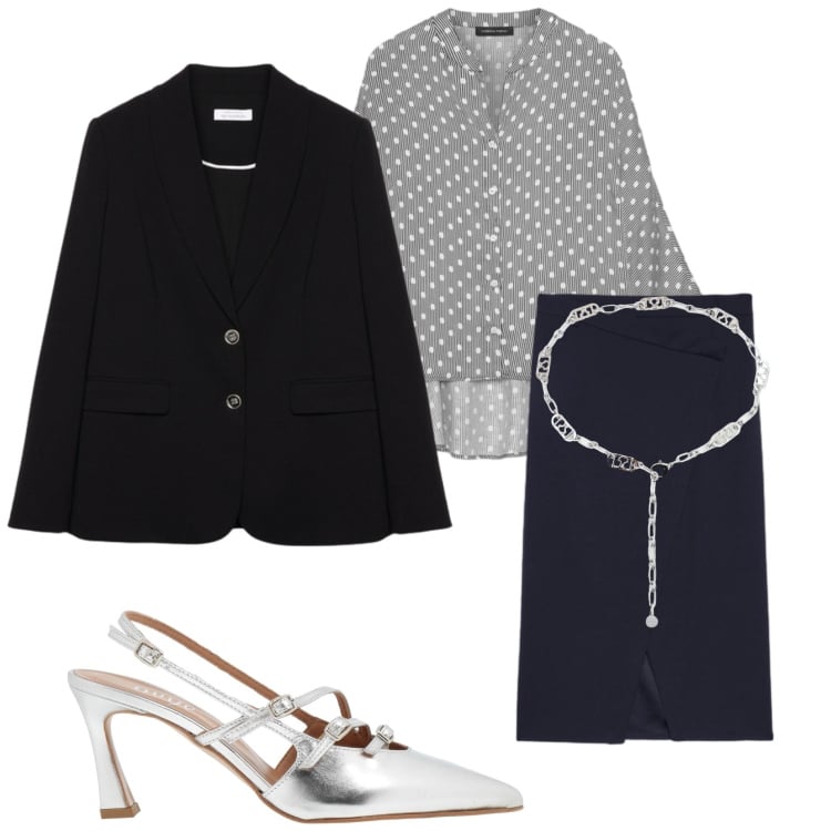 Outfit donna - Serata evento. Stile Chic per Serata fuori. Abbinamento con décolleté, cinture, camicie, blazer, gonne lunghe.