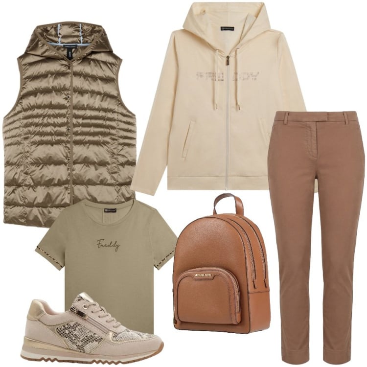 Outfit donna - Urban style. Stile Urban per Tutti i giorni. Abbinamento con zaini, sneakers, piumini, pantaloni, felpe con cappuccio, t-shirt.