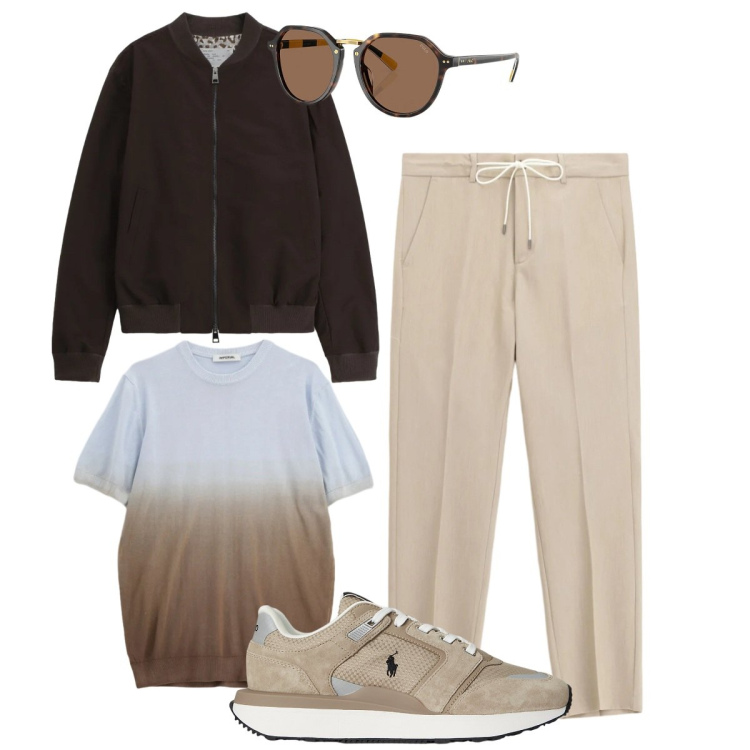 Outfit uomo - Total look #2372364. Stile Casual per Tutti i giorni. Abbinamento con bomber, t-shirt, pantaloni, occhiali da sole, sneakers.