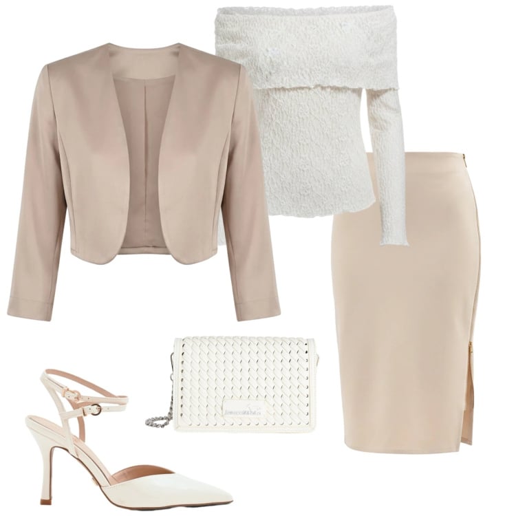 Outfit donna - Cerimonia con Rinascimento. Stile Chic per Cerimonia. Abbinamento con borse a tracolla, bluse, décolleté, blazer, gonne longuette.