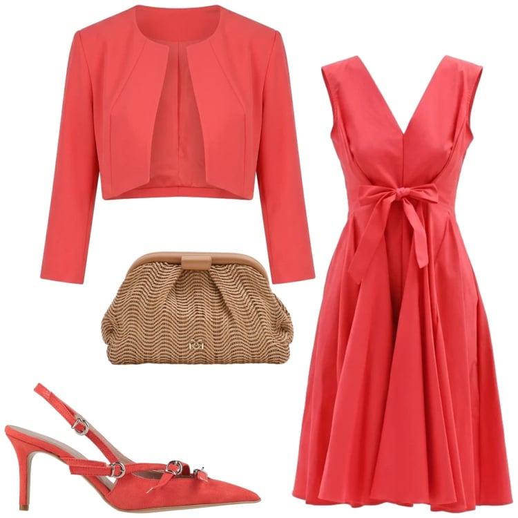Outfit donna - Cerimonia con Rinascimento. Stile Chic per Cerimonia. Abbinamento con décolleté, vestiti corti, bolero, pochette.