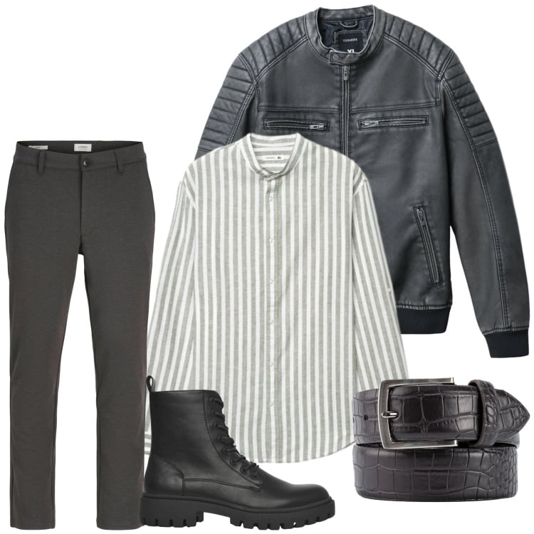 Outfit uomo - Urban Rebel. Stile Biker Rock per Tutti i giorni. Abbinamento con pantaloni chino, anfibi, giacche, cinture, camicie.