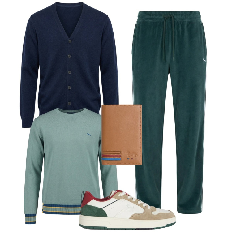 Outfit uomo - Total look #2372392. Stile Casual per Tutti i giorni. Abbinamento con sneakers, pantaloni, portafogli, pullovers, cardigans.