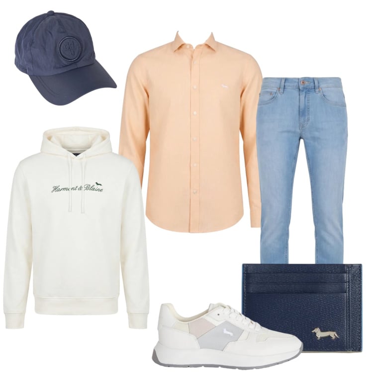 Outfit uomo - Pastel Comfort. Stile Urban per Tutti i giorni. Abbinamento con felpe con cappuccio, portafogli, sneakers, jeans, camicie, cappelli.