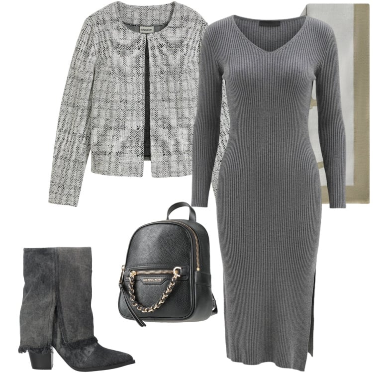 Outfit donna - Marzo coda d\'inverno. Stile Urban per Tutti i giorni. Abbinamento con zaini, stivaletti, cardigans, sciarpe, vestiti midi/longuette.