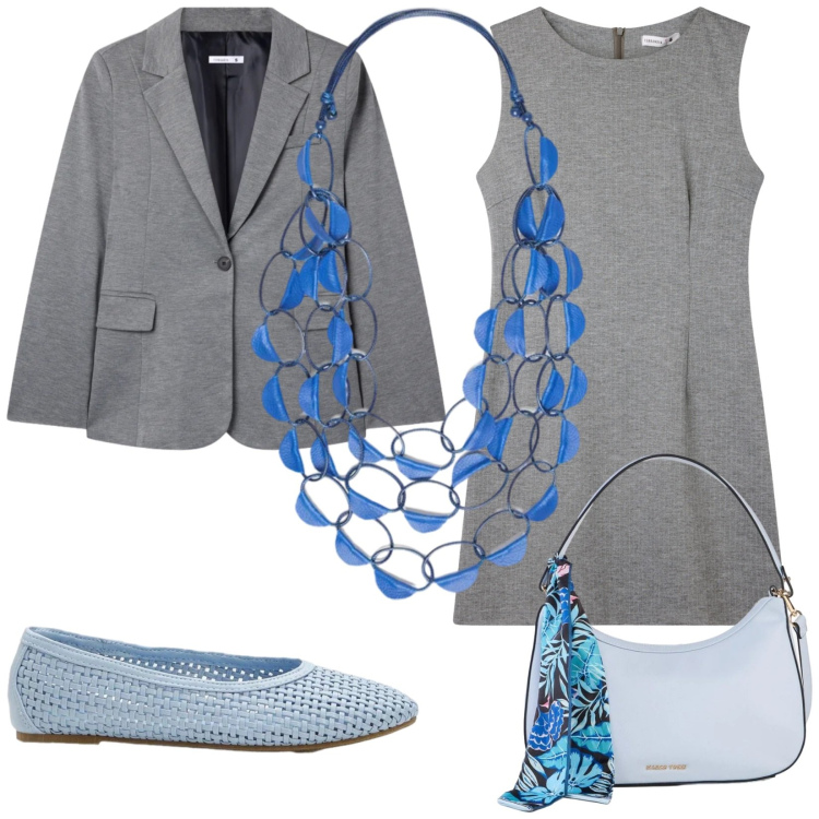 Outfit donna - Total look #2372406. Stile Bon Ton per Ufficio. Abbinamento con ballerine, borse a mano, collane, vestiti senza maniche, blazer.