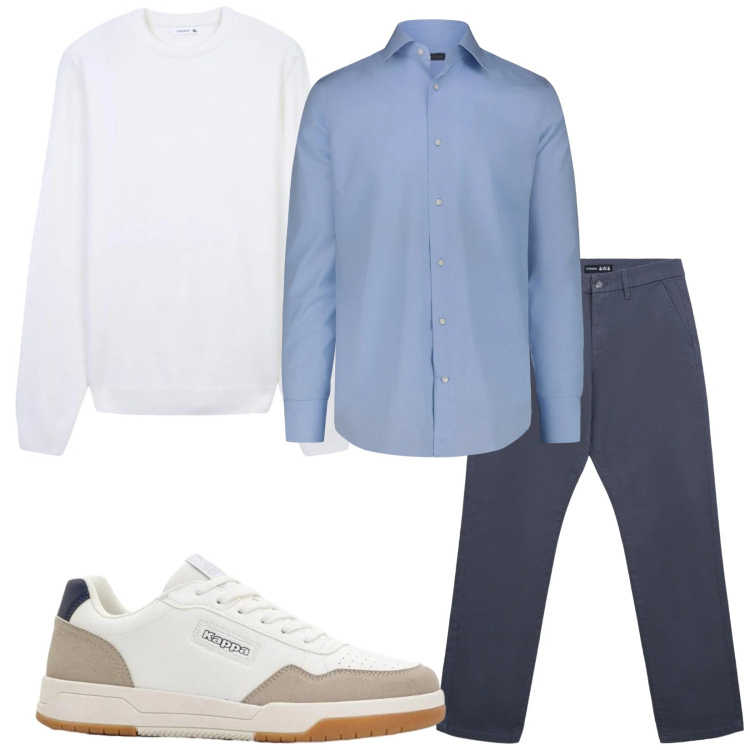 Outfit uomo - Total look #2372407. Stile Business/Elegante per Ufficio. Abbinamento con sneakers, maglieria, pantaloni chino, camicie.