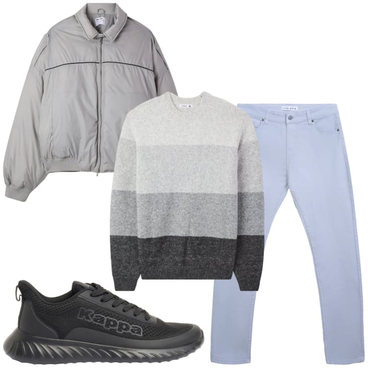 Outfit uomo - Total look #2372413. Stile Casual per Tutti i giorni. Abbinamento con sneakers, pantaloni skinny, maglieria, bomber.