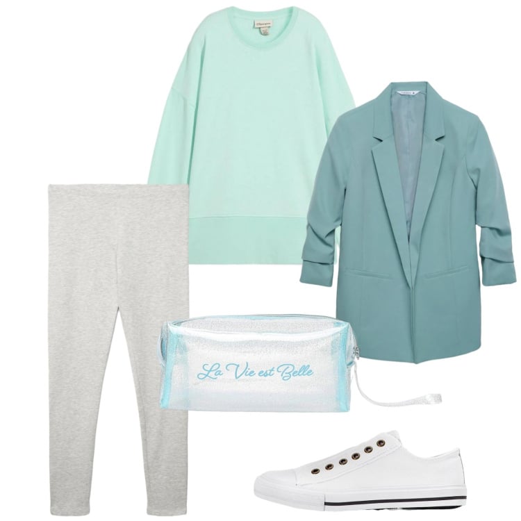 Outfit donna - Total look #2372431. Stile Casual per Tutti i giorni. Abbinamento con sneakers, felpe, blazer, leggings, valigie.