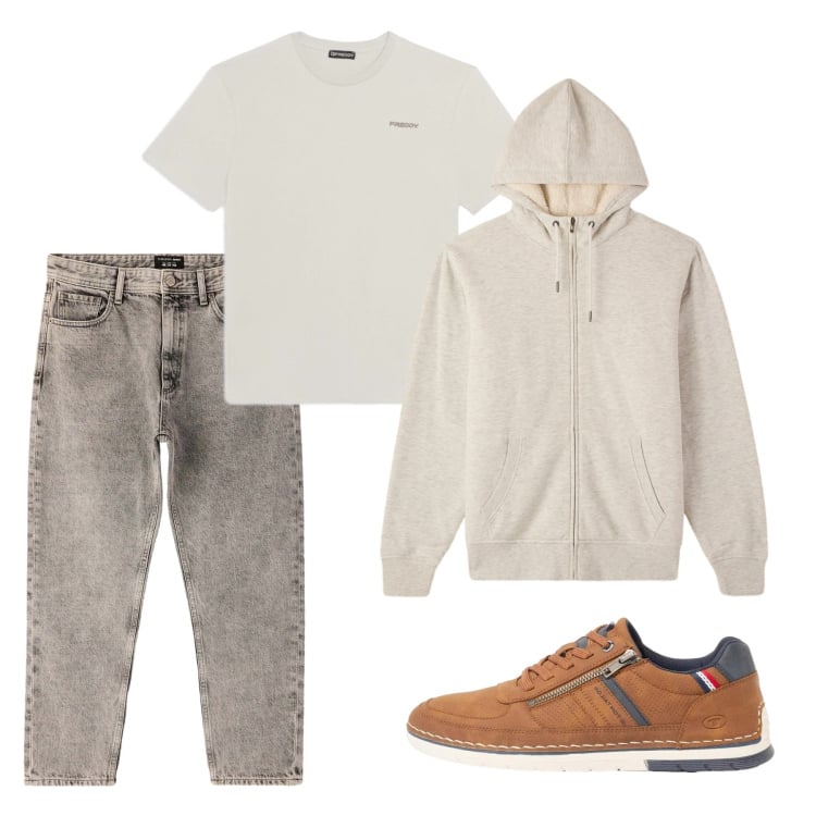 Outfit uomo - Marzo. Stile Casual per Tutti i giorni. Abbinamento con sneakers, t-shirt, felpe con cappuccio, jeans dritti.