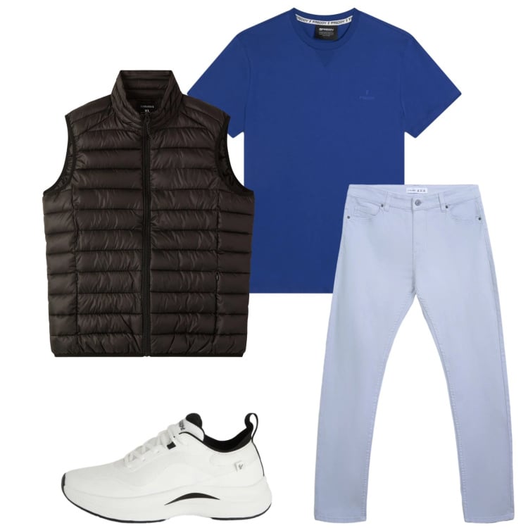 Outfit uomo - Total look #2372442. Stile Trendy per Tutti i giorni. Abbinamento con sneakers, t-shirt, piumini, pantaloni skinny.