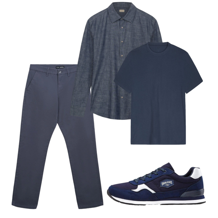 Outfit uomo - Primavera. Stile Casual per Tutti i giorni. Abbinamento con sneakers, pantaloni chino, camicie, t-shirt.
