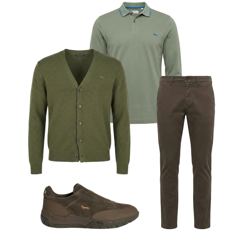 Outfit uomo - Total look #2372447. Stile Casual per Tutti i giorni. Abbinamento con polo, pantaloni chino, sneakers, cardigans.