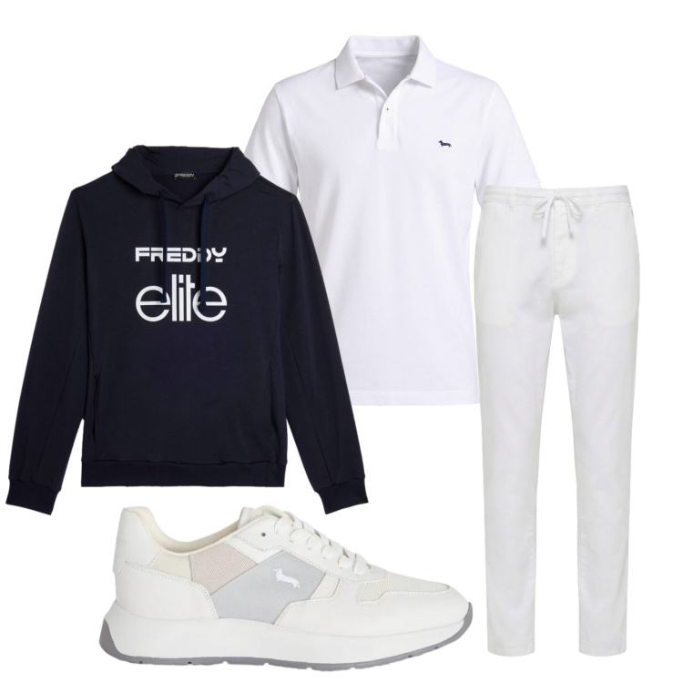 Outfit uomo - Total look #2372449. Stile Trendy per Tutti i giorni. Abbinamento con sneakers, polo, pantaloni, felpe con cappuccio.