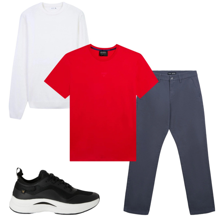 Outfit uomo - Total look #2372453. Stile Casual per Tutti i giorni. Abbinamento con maglieria, pantaloni chino, sneakers, t-shirt.