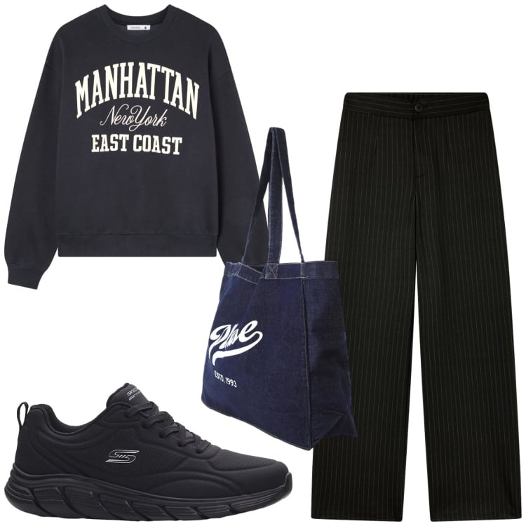 Outfit donna - Total look #2372454. Stile Casual per Tutti i giorni. Abbinamento con sneakers, shopping bag, pantaloni, felpe.