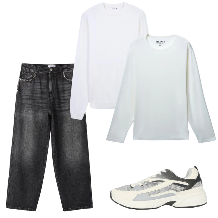 Outfit uomo - Marzo. Stile Casual per Tutti i giorni. Abbinamento con t-shirt, sneakers, jeans, maglieria.