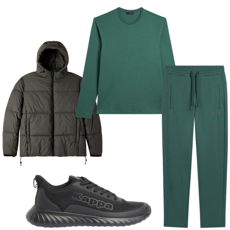 Outfit uomo - Total look #2372468. Stile Urban per Tutti i giorni. Abbinamento con sneakers, t-shirt, pantaloni, bomber.