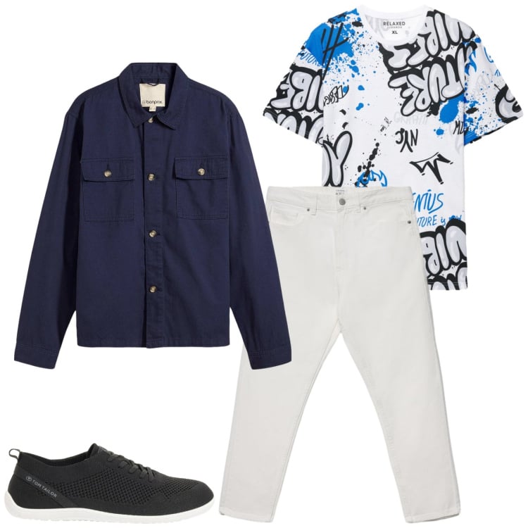 Outfit uomo - Total look #2372474. Stile Trendy per Tutti i giorni. Abbinamento con giacche, sneakers, jeans, t-shirt.