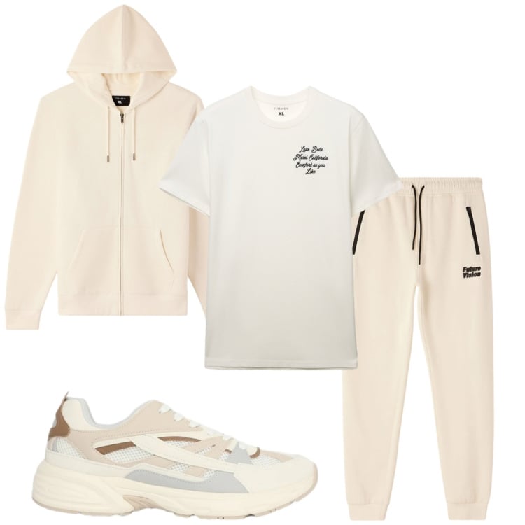 Outfit uomo - Total look #2372475. Stile Trendy per Sport. Abbinamento con felpe con cappuccio, pantaloni, sneakers, t-shirt.