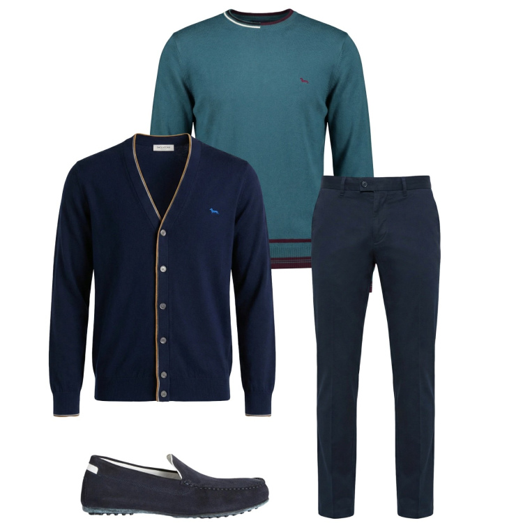 Outfit uomo - Total look #2372495. Stile Business/Elegante per Ufficio. Abbinamento con scarpe stringate, cardigans, pantaloni chino, pullovers.