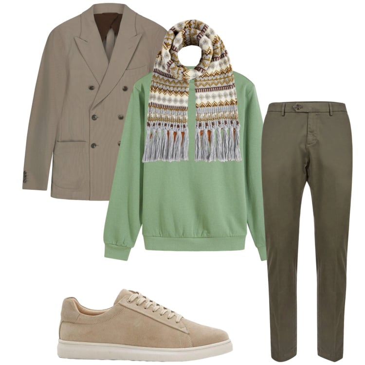Outfit uomo - Total look #2372497. Stile Trendy per Ufficio. Abbinamento con felpe, sneakers, pantaloni chino, sciarpe, giacche.