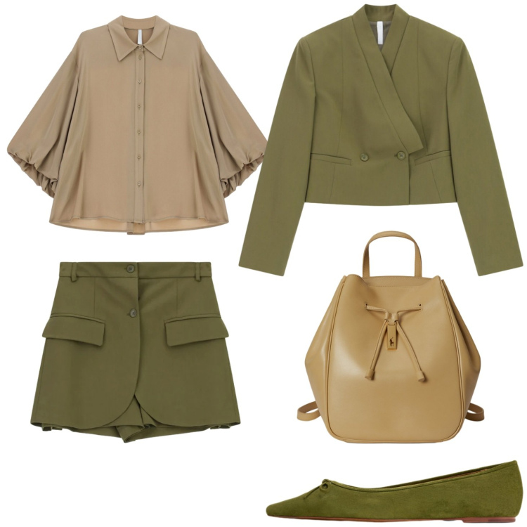 Outfit donna - Giacca e pantalone corto. Stile Casual chic per Tutti i giorni. Abbinamento con shorts, blazer, camicie, ballerine, zaini.