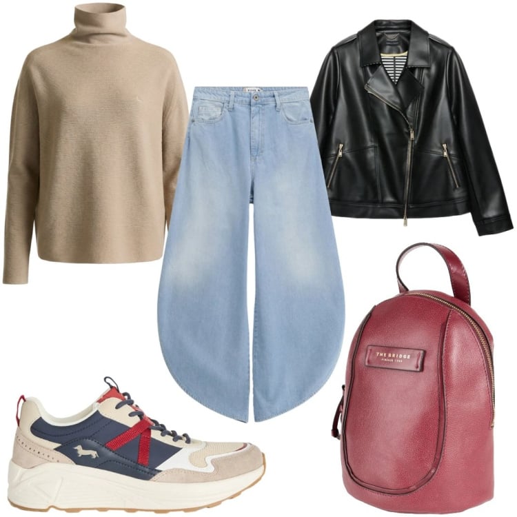 Outfit donna - Total look #2372622. Stile Casual per Tutti i giorni. Abbinamento con zaini, blazer, jeans, sneakers, maglieria.