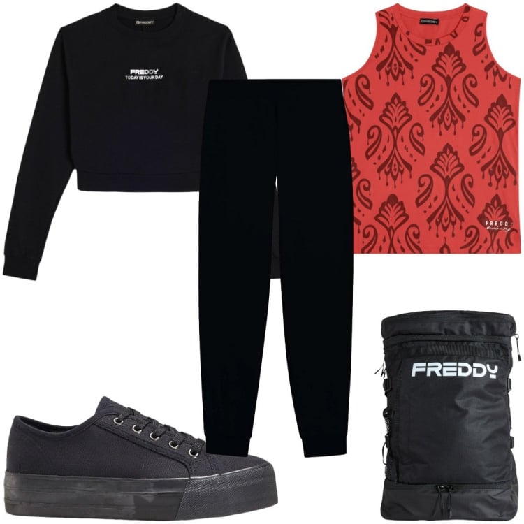 Outfit donna - Total look #2372625. Stile Basic per Sport. Abbinamento con sneakers, pantaloni, canottiere, felpe, zaini.