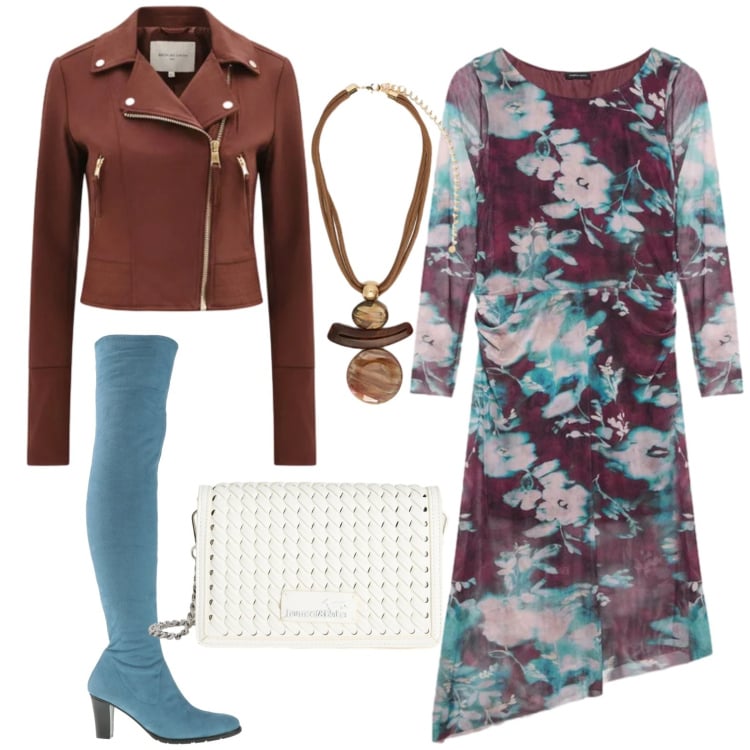 Outfit donna - Abiti che si muovono con te. Stile Urban per Serata fuori. Abbinamento con stivali sopra il ginocchio, vestiti lunghi, ciondoli, borse a tracolla, giacche.