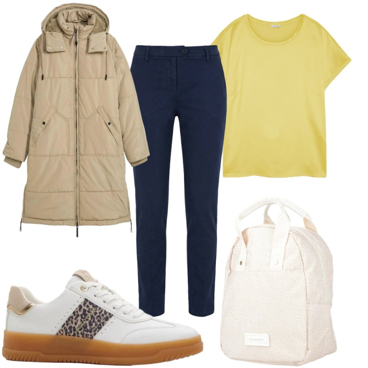 Outfit donna - Total look #2372638. Stile Casual per Tutti i giorni. Abbinamento con zaini, piumini, sneakers, t-shirt, pantaloni.