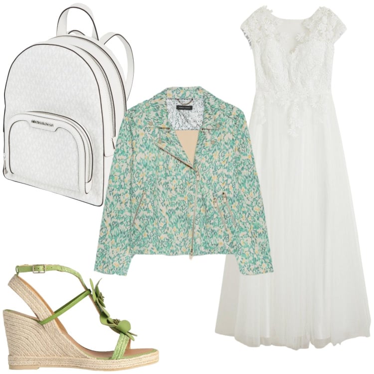 Outfit donna - Stile romantico primaverile. Stile Chic per Serata fuori. Abbinamento con zaini, espadrillas, vestiti, blazer.