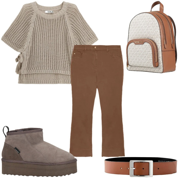 Outfit donna - Total look #2372642. Stile Trendy per Tutti i giorni. Abbinamento con stivaletti, zaini, cinture, pantaloni, top.